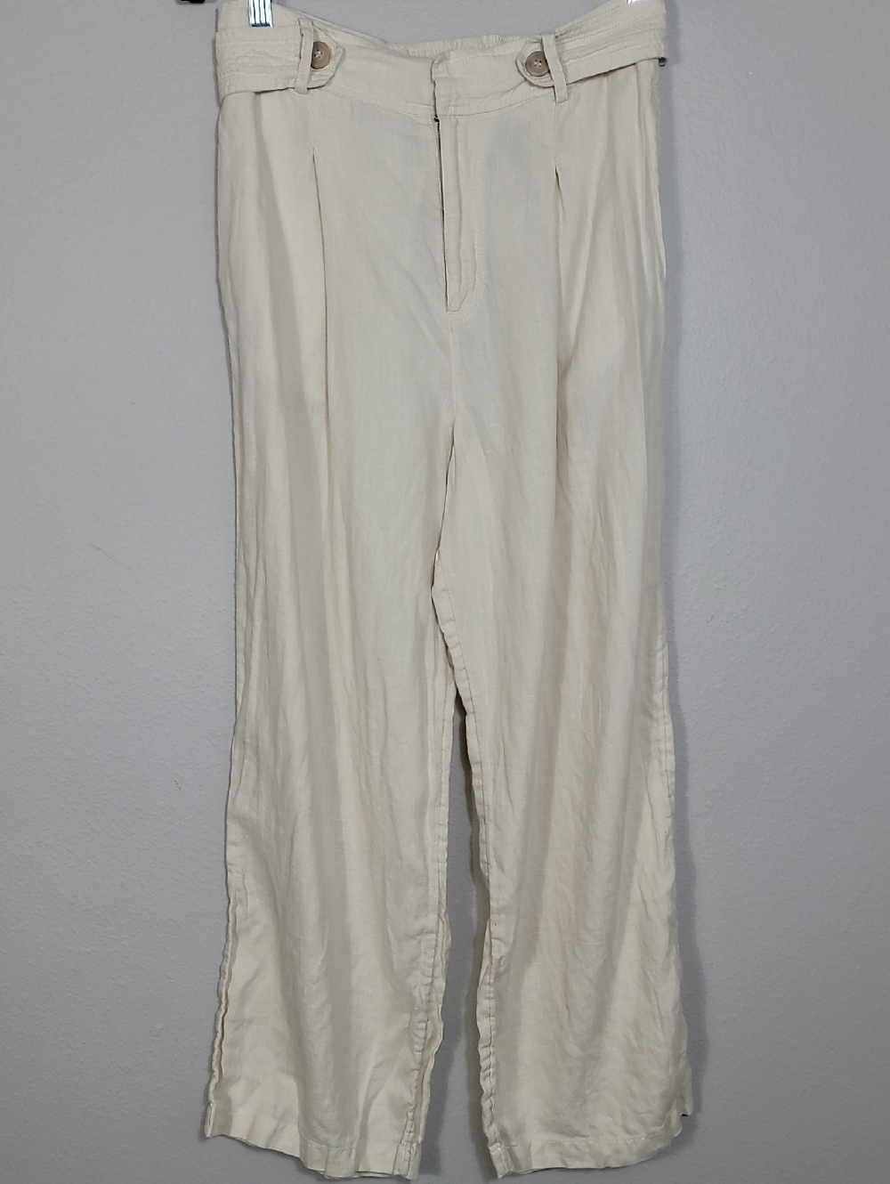 Nicole Miller Linen Cropped Pants Size 4 Small Ivory High Rise Coastal Beachy
